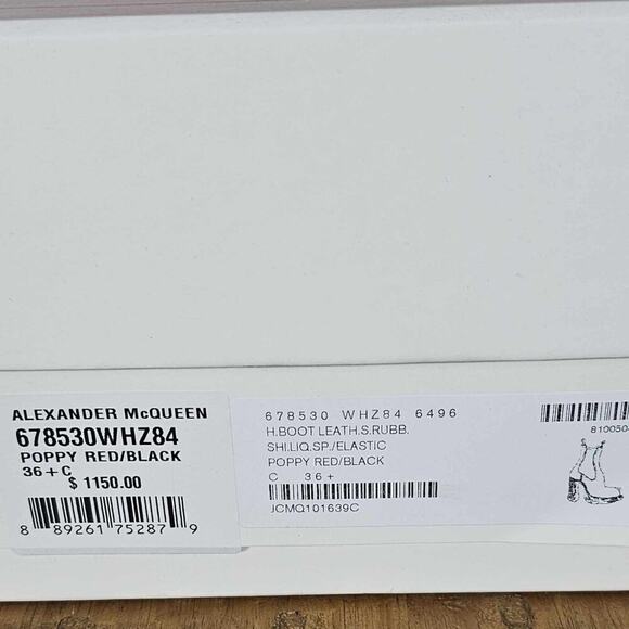 Alexander McQueen Red Leather Tread Heel Chelsea Boots Size 36.5 - Picture 15 of 16